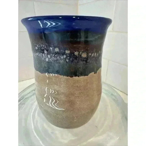 Neher Art Pottery Mug Right Hand Warmer Cup Blue Beige 2022 Signed - Picture 5 of 9